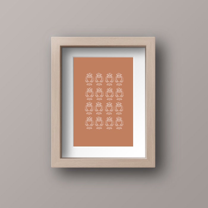 Indian Birds Folk Art  | Terracotta |Mid Century Modern|Boho Home |High Quality Wall Decor| Art Print | Instant | Drawing | minimalistic