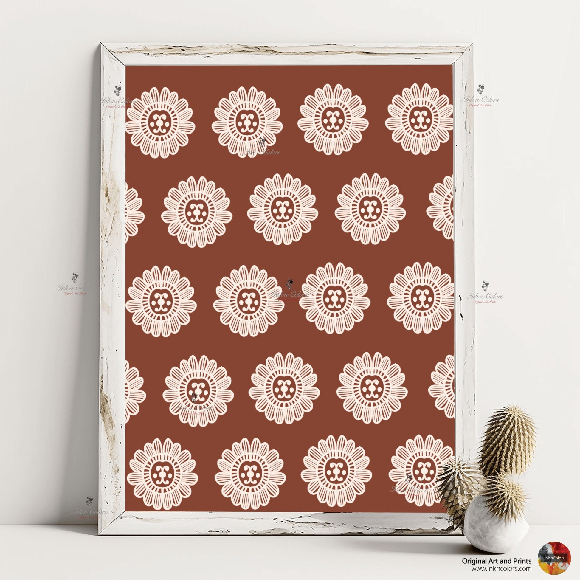 Floral wall art,Terracotta Artwork,Madhubani, India Poster,Printable art ,flower wall art,illustration,India Art work,Folk art painting