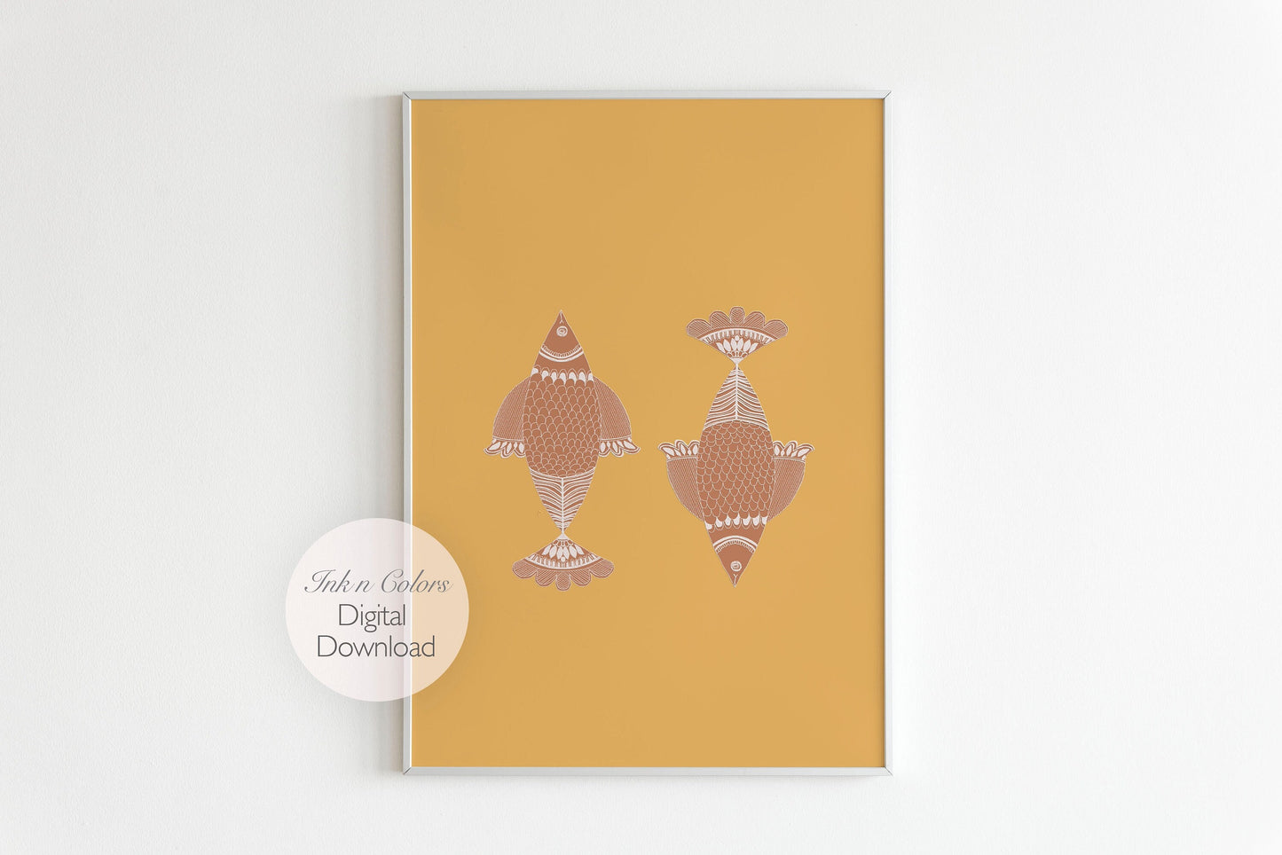 Indian Madhubani fish art | Terracotta | India traditional folk art |High Quality Wall Decor| Art Print | Instant | Drawing | minimalistic