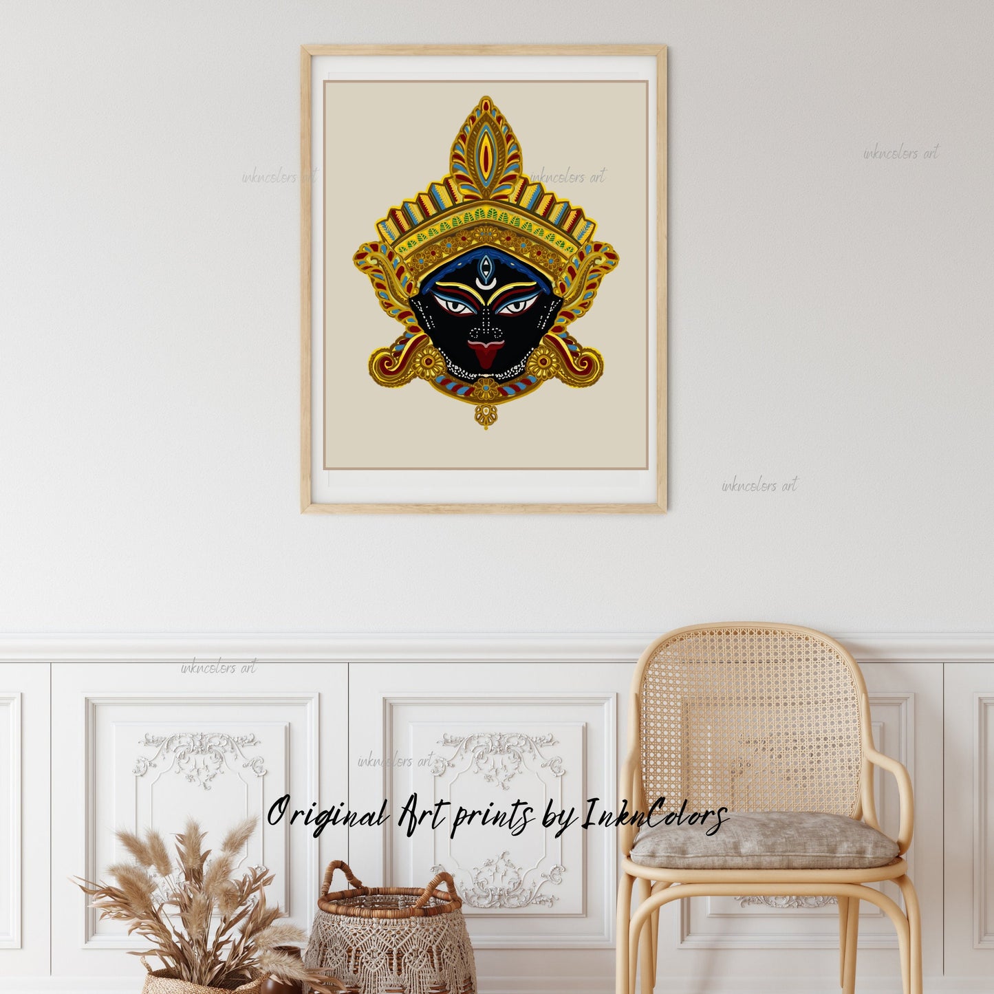 Hindu goddess Kali, Nazar battu, South Asian Art, Bengali art,Brown Girl, Modern Indian Female Art,Desi Art,Indian home decor,Printable art