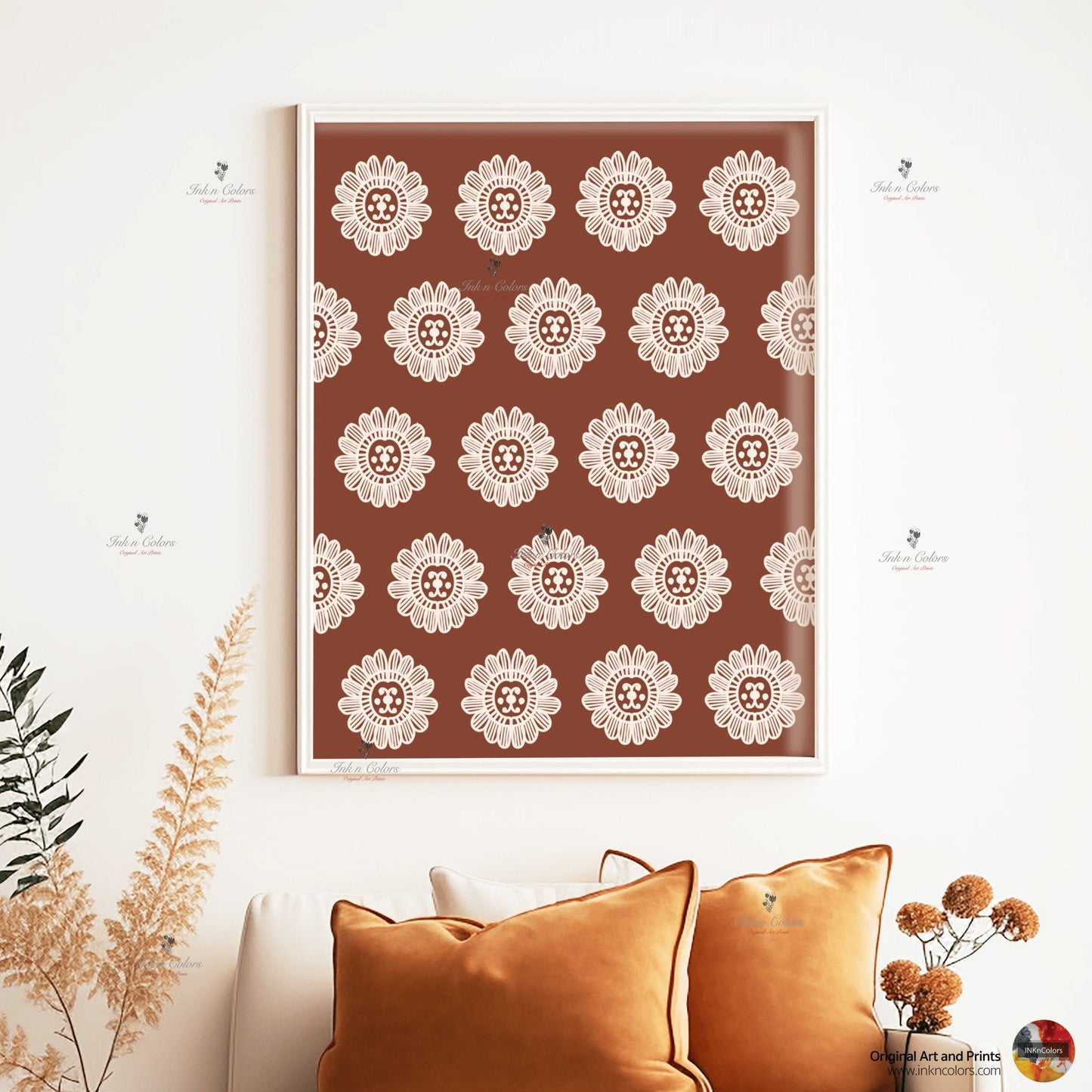 Floral wall art,Terracotta Artwork,Madhubani, India Poster,Printable art ,flower wall art,illustration,India Art work,Folk art painting