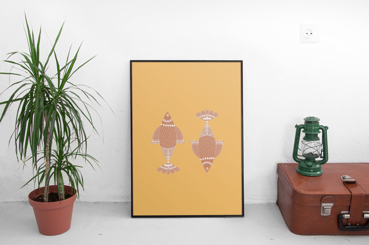 Indian Madhubani fish art | Terracotta | India traditional folk art |High Quality Wall Decor| Art Print | Instant | Drawing | minimalistic