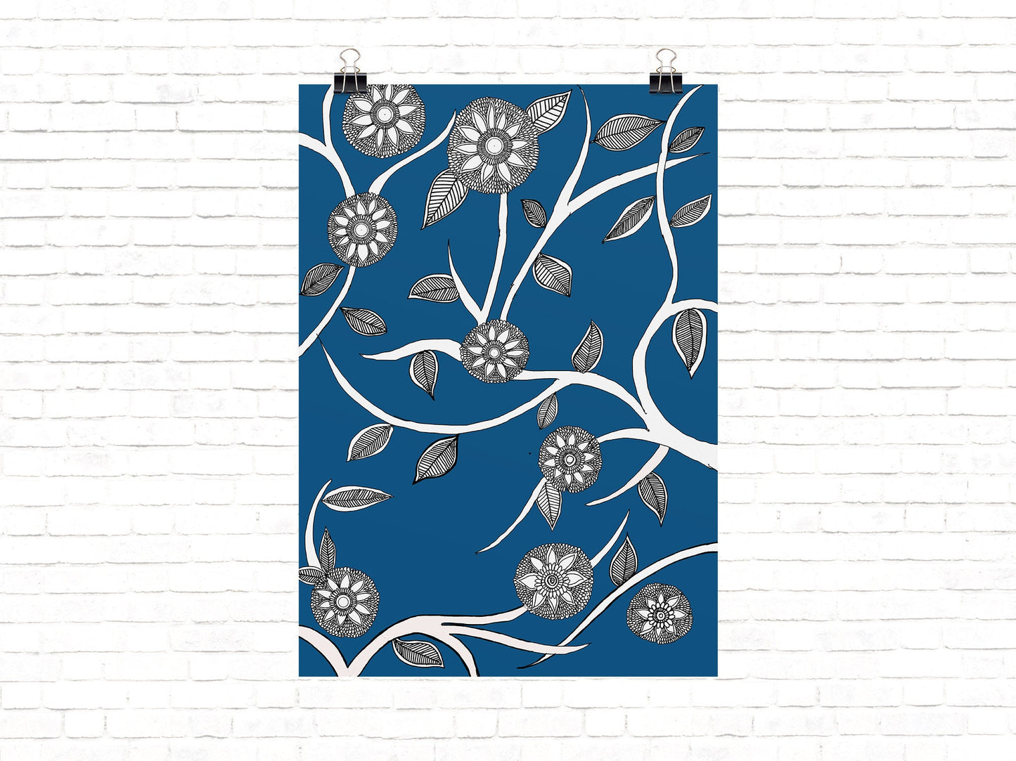 Blue Floral Folk Art | Indian Art | Mid Century Modern Home Decor |High Quality Wall Decor| Nature| Art Print  | Drawing | Contemporary