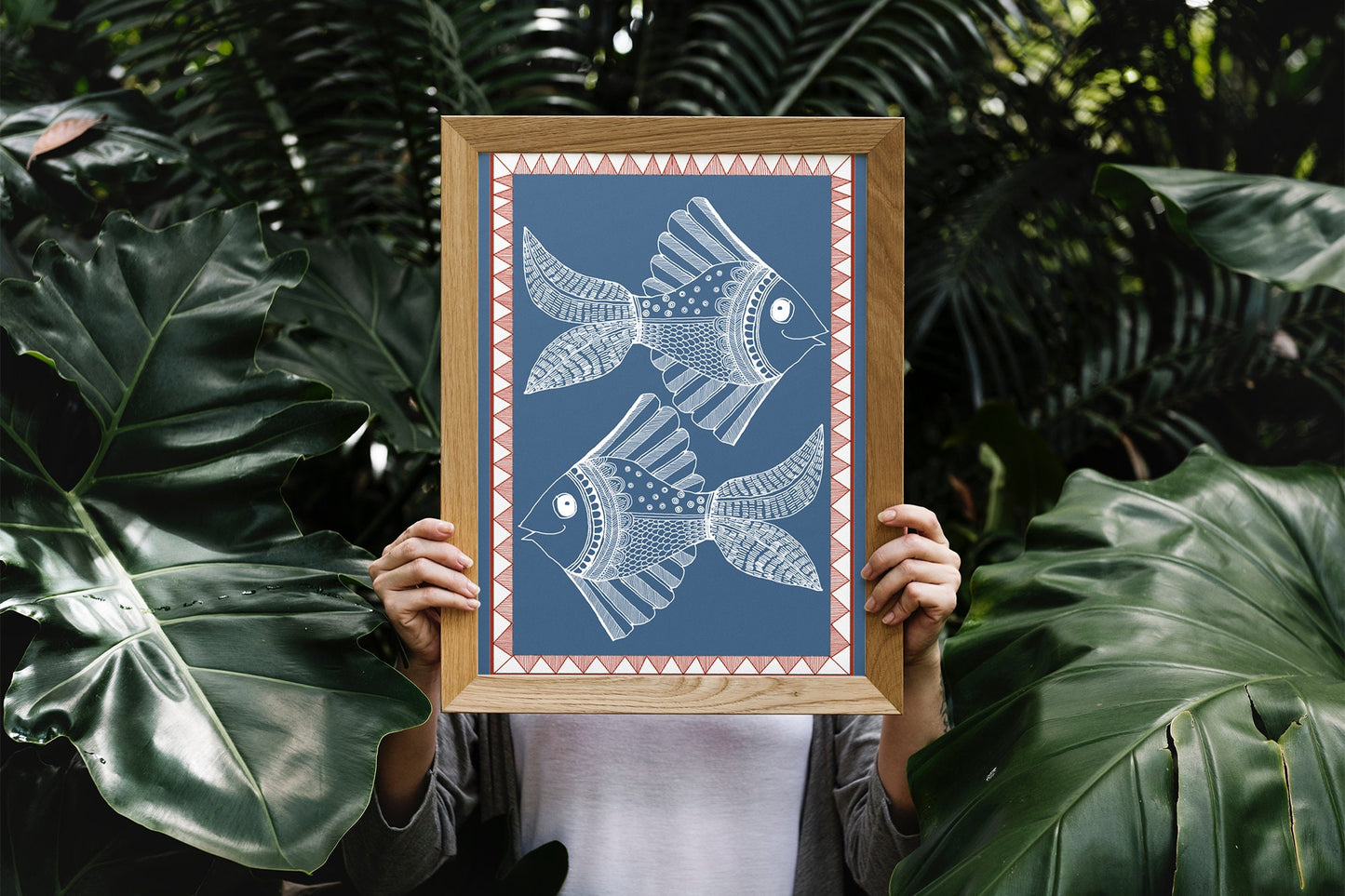Blue Fish Folk Art | Indian Art | Mid Century Modern Home Decor |High Quality Wall Decor| Nature| Art Print  | Drawing | Contemporary
