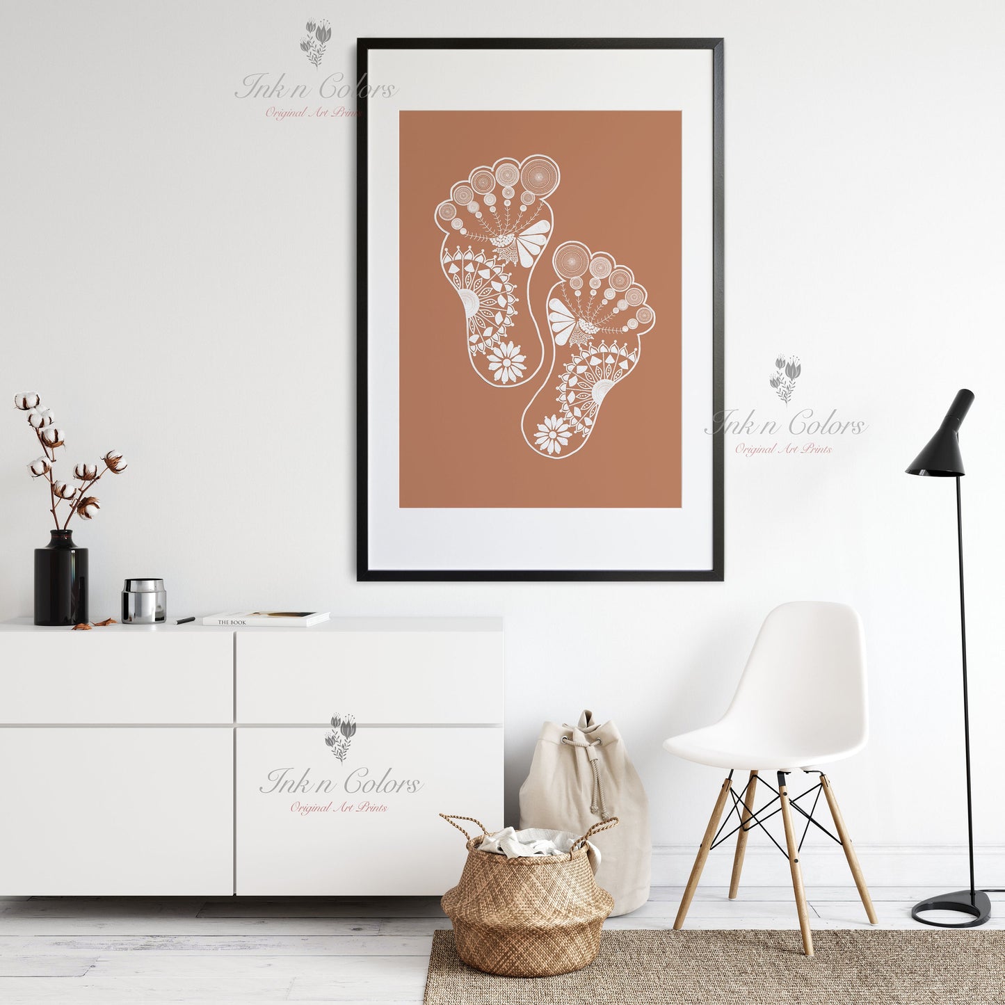 Goddess Laxmi Feet,  wall art,Terracotta Artwork,Madhubani, India Poster,Printable art,illustration,India Art work,Folk art painting