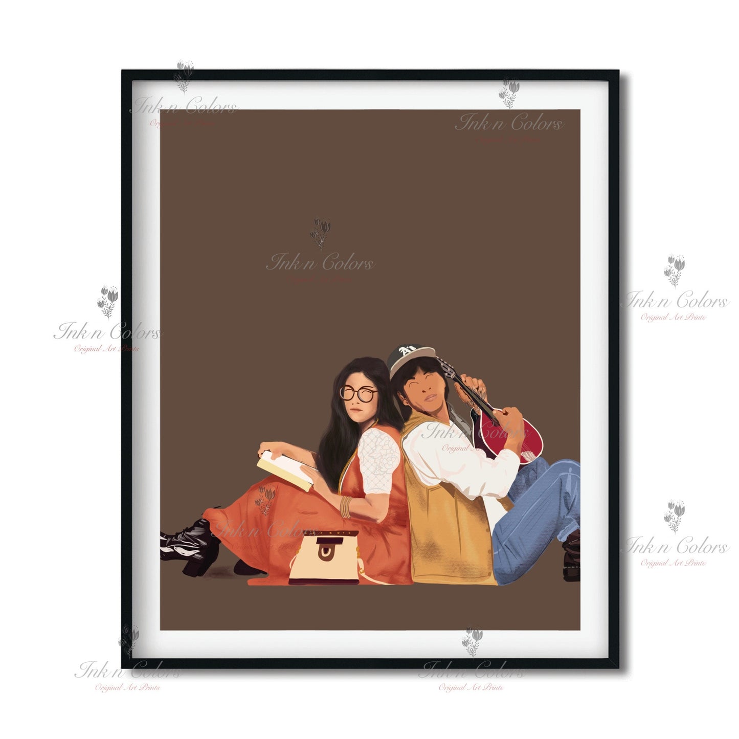 Bollywood Art,DDLJ 1,Movie Poster,Indian Films,Wall Decor,Desi Art Print,Drawing,Retro,Vintage film Poster,UNFRAMED Art Print