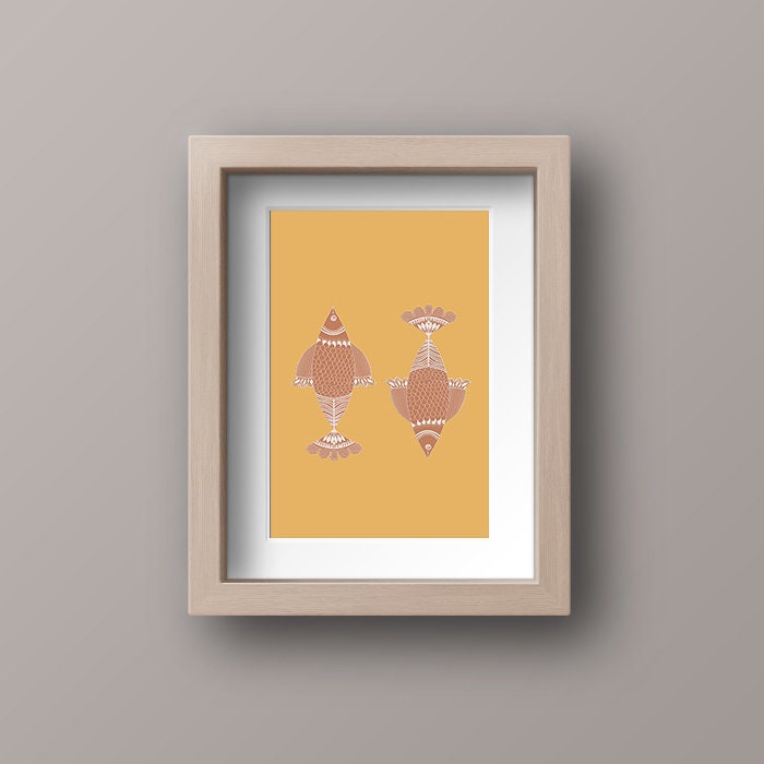 Indian Madhubani fish art | Terracotta | India traditional folk art |High Quality Wall Decor| Art Print | Instant | Drawing | minimalistic