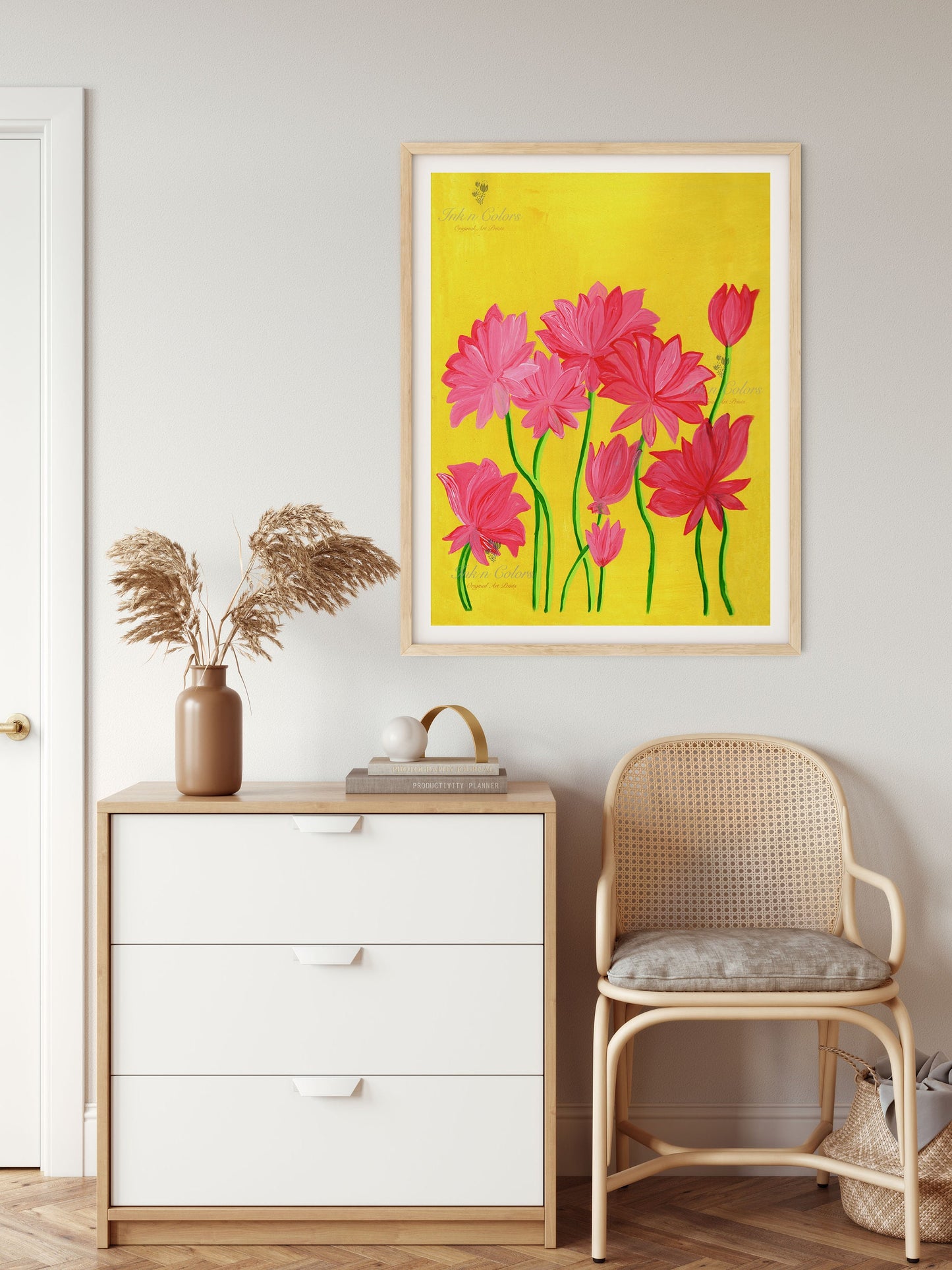 Lotus flower wall art,Original Artwork in Gouache, India Poster,Printable art ,flower wall art,illustration,India Art work,Folk art painting