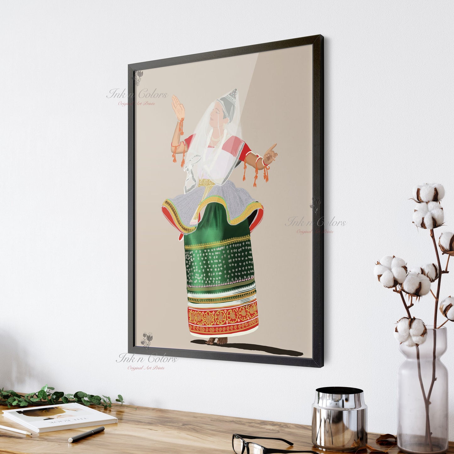 Manipuri dancer, Indian Dance art,Wall Decor,Desi Art Print,Drawing,Retro Poster,Digital Illustration, Classical dance, Manipur