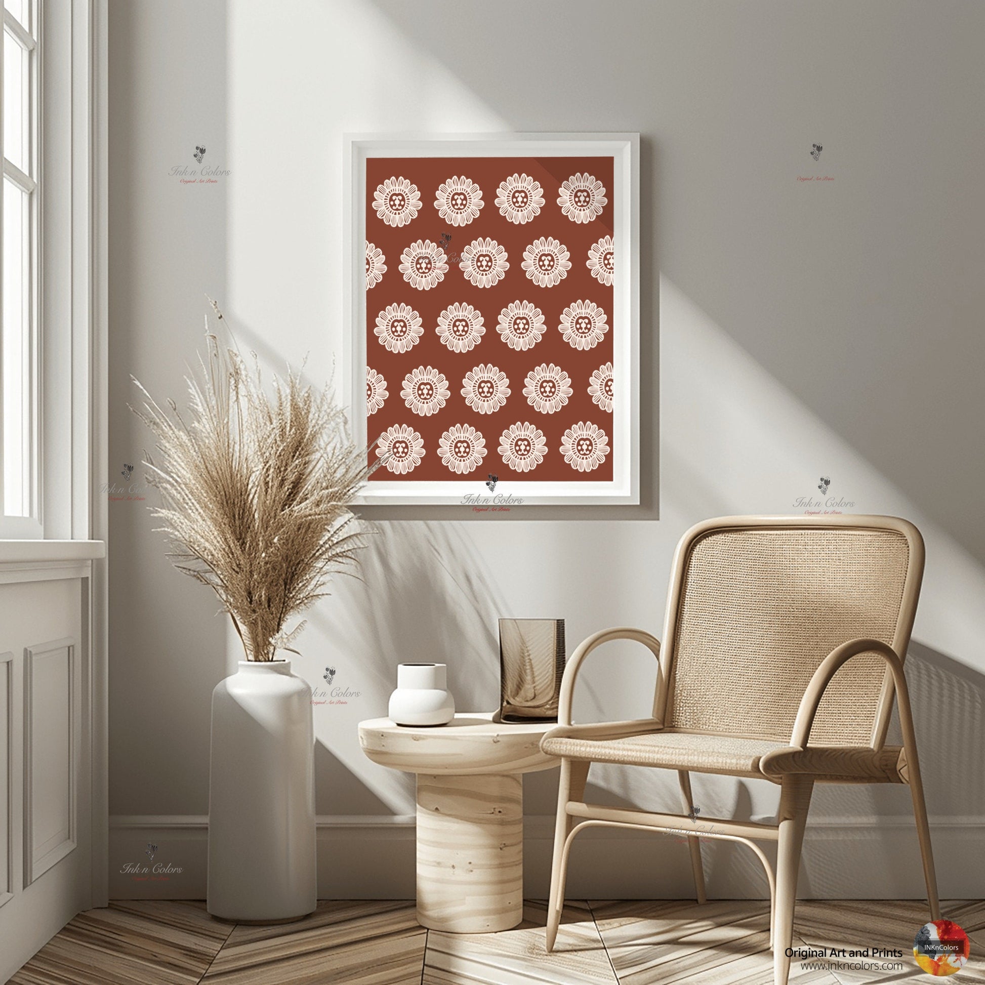 Floral wall art,Terracotta Artwork,Madhubani, India Poster,Printable art ,flower wall art,illustration,India Art work,Folk art painting