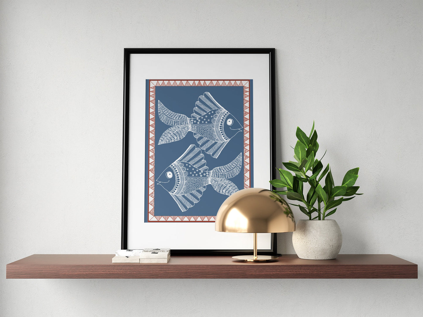 Blue Fish Folk Art | Indian Art | Mid Century Modern Home Decor |High Quality Wall Decor| Nature| Art Print  | Drawing | Contemporary