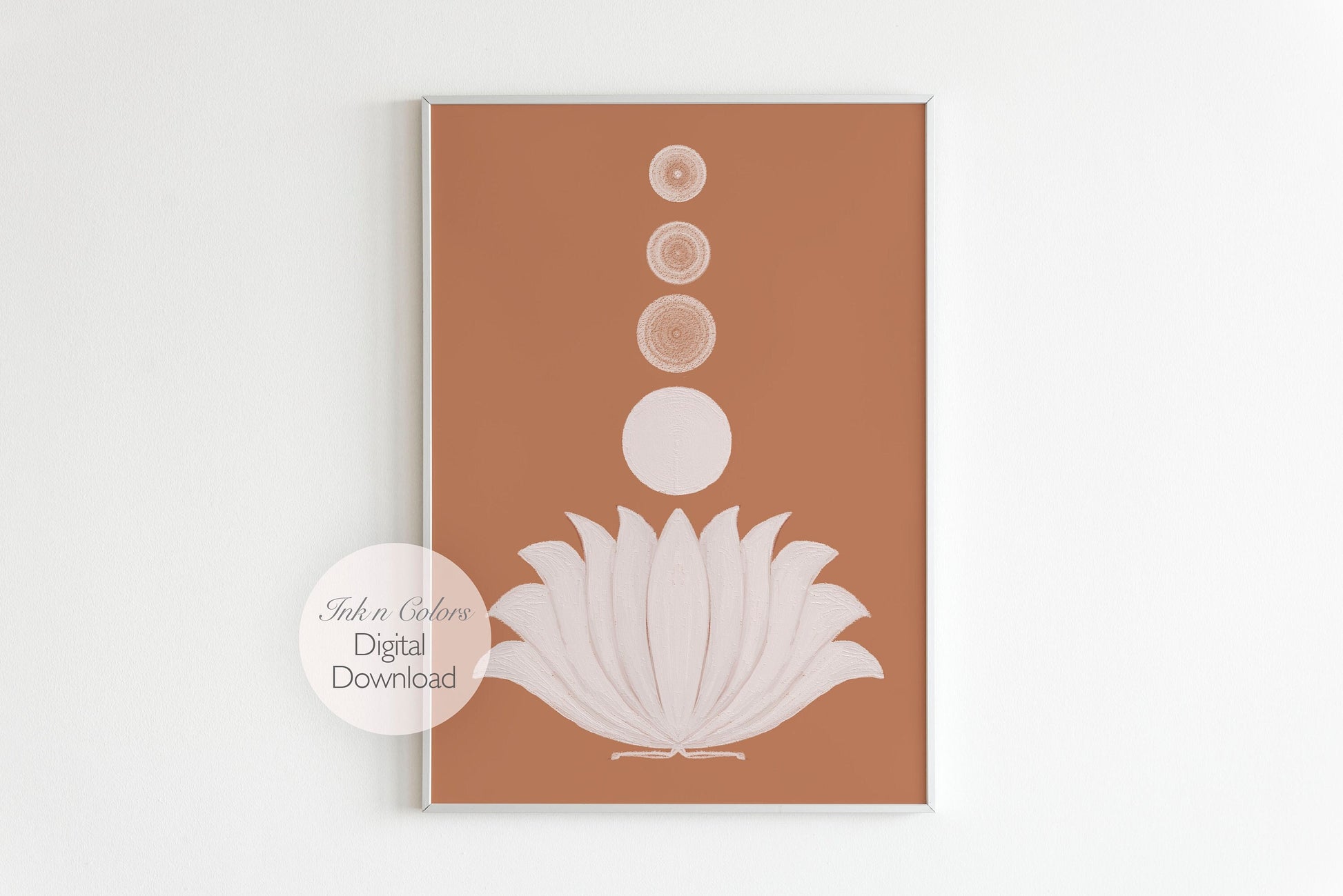 Lotus, Indian Folk Art, South asian art, Terracotta colors, Floral design, Instant print, Symbolic art, Housewarming gift, Wall art, Minimal