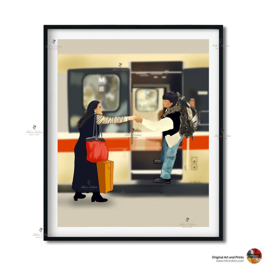 Bollywood Art-DDLJ 7,Movie Poster,Indian Films,Wall Decor,Desi Art Print,Drawing,Retro Poster,Vintage film Poster,UNFRAMED Art Print