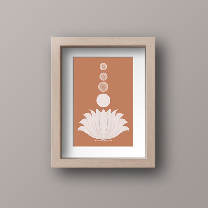 Lotus, Indian Folk Art, South asian art, Terracotta colors, Floral design, Instant print, Symbolic art, Housewarming gift, Wall art, Minimal