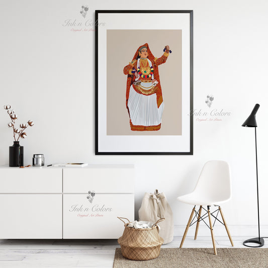Kathakali painting 3, Indian Dance art,Wall Decor,Desi Art Print,Drawing,Retro Poster,Digital Illustration, Classical dance, Kerela