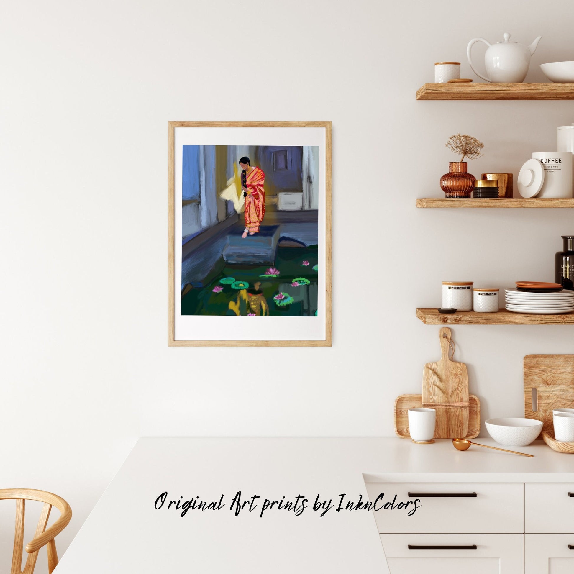 Woman in Bridal Sari, Digital oil Painting, South Asian Bride Art, Brown Girl, Modern Indian Female Art,Desi Art,Indian home decor,Printable