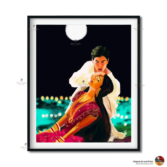 Bollywood Art,Devdas 2002,Movie Poster,Indian Films,Wall Decor,Desi Art Print,Drawing,Vintage film Poster,UNFRAMED Art Print