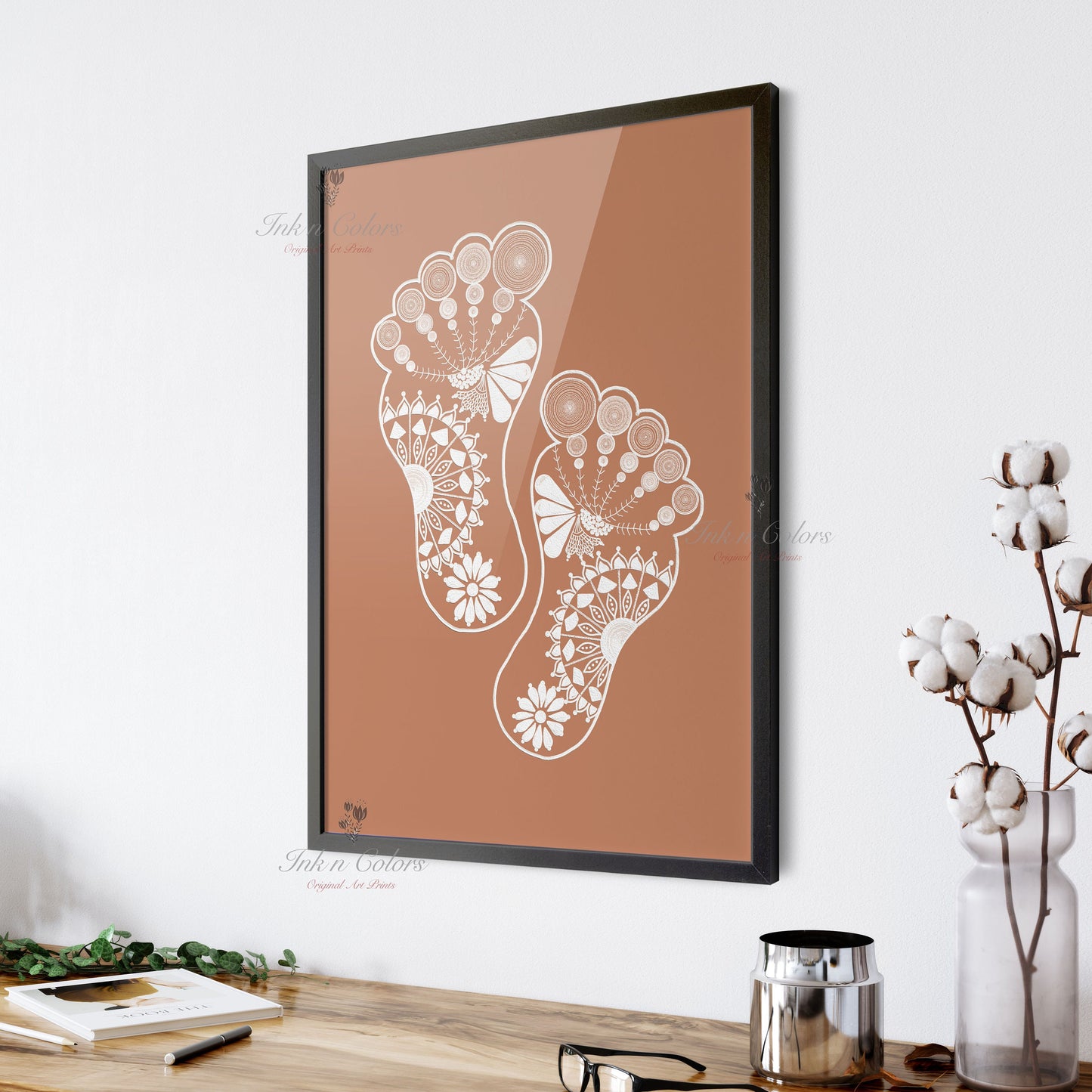 Goddess Laxmi Feet,  wall art,Terracotta Artwork,Madhubani, India Poster,Printable art,illustration,India Art work,Folk art painting