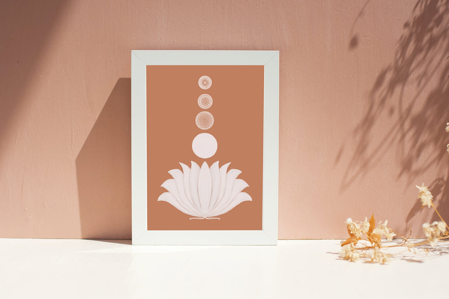 Lotus, Indian Folk Art, South asian art, Terracotta colors, Floral design, Instant print, Symbolic art, Housewarming gift, Wall art, Minimal