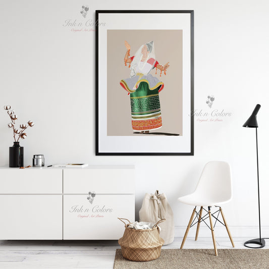 Kathakali dancer, Indian Dance art,Wall Decor,Desi Art Print,Drawing,Retro Poster,Digital Illustration, Classical dance, Kerala