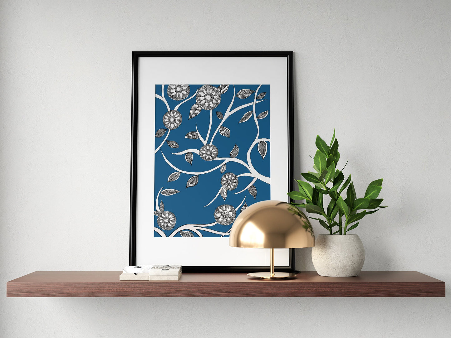 Blue Floral Folk Art | Indian Art | Mid Century Modern Home Decor |High Quality Wall Decor| Nature| Art Print  | Drawing | Contemporary