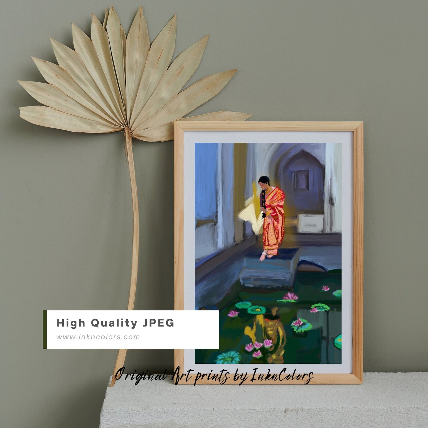 Woman in Bridal Sari, Digital oil Painting, South Asian Bride Art, Brown Girl, Modern Indian Female Art,Desi Art,Indian home decor,Printable