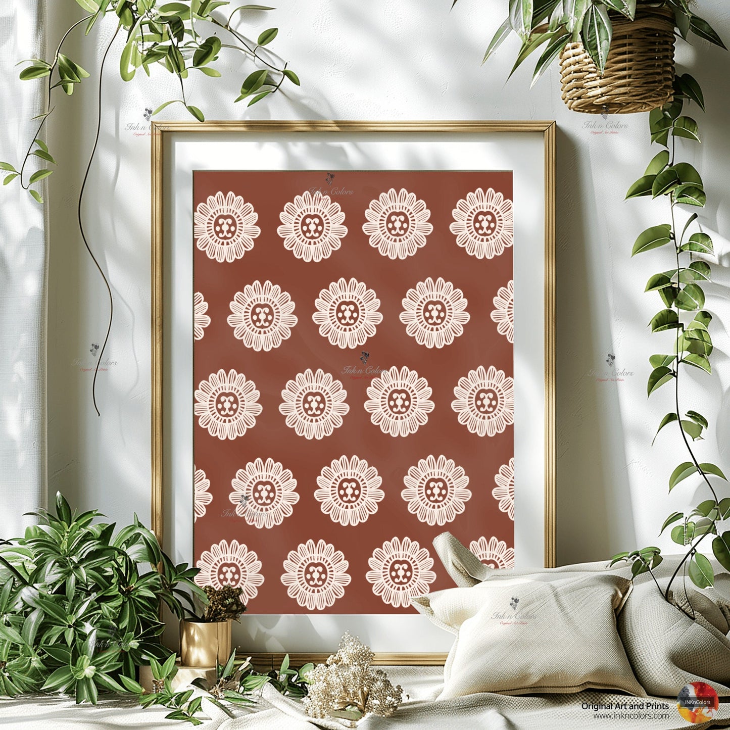 Floral wall art,Terracotta Artwork,Madhubani, India Poster,Printable art ,flower wall art,illustration,India Art work,Folk art painting