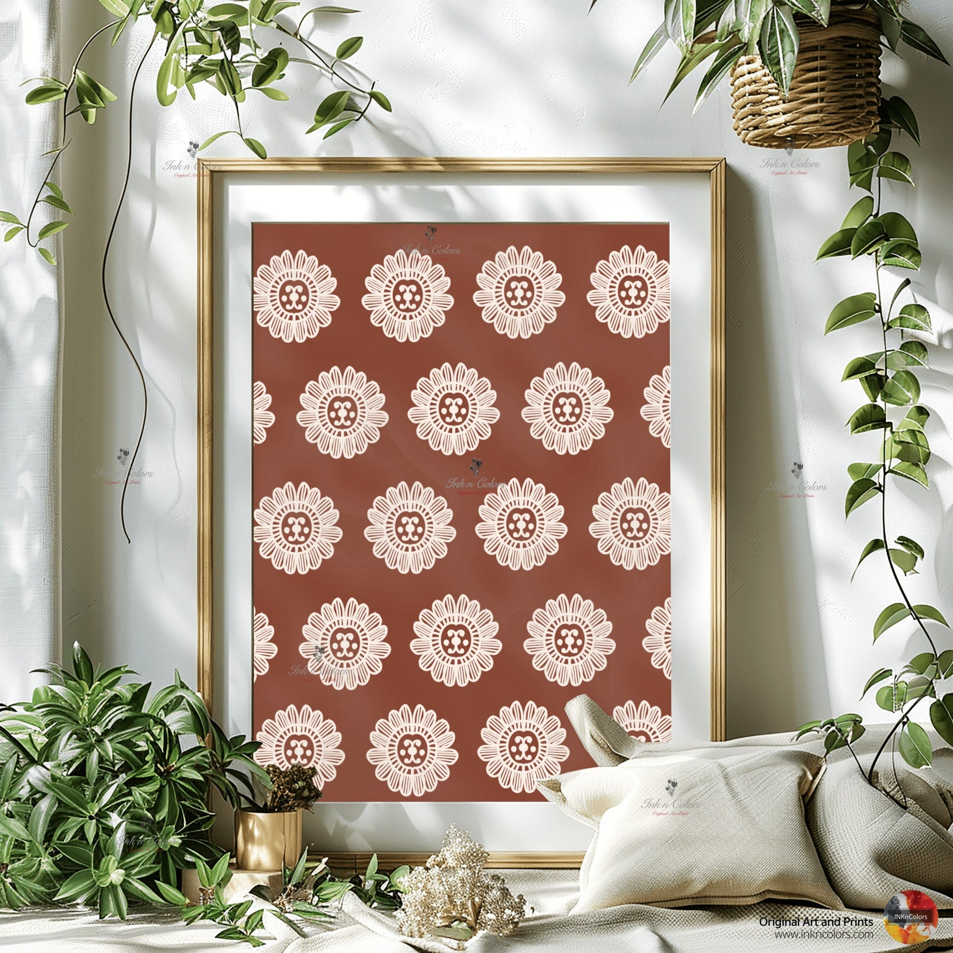 Floral wall art,Terracotta Artwork,Madhubani, India Poster,Printable art ,flower wall art,illustration,India Art work,Folk art painting