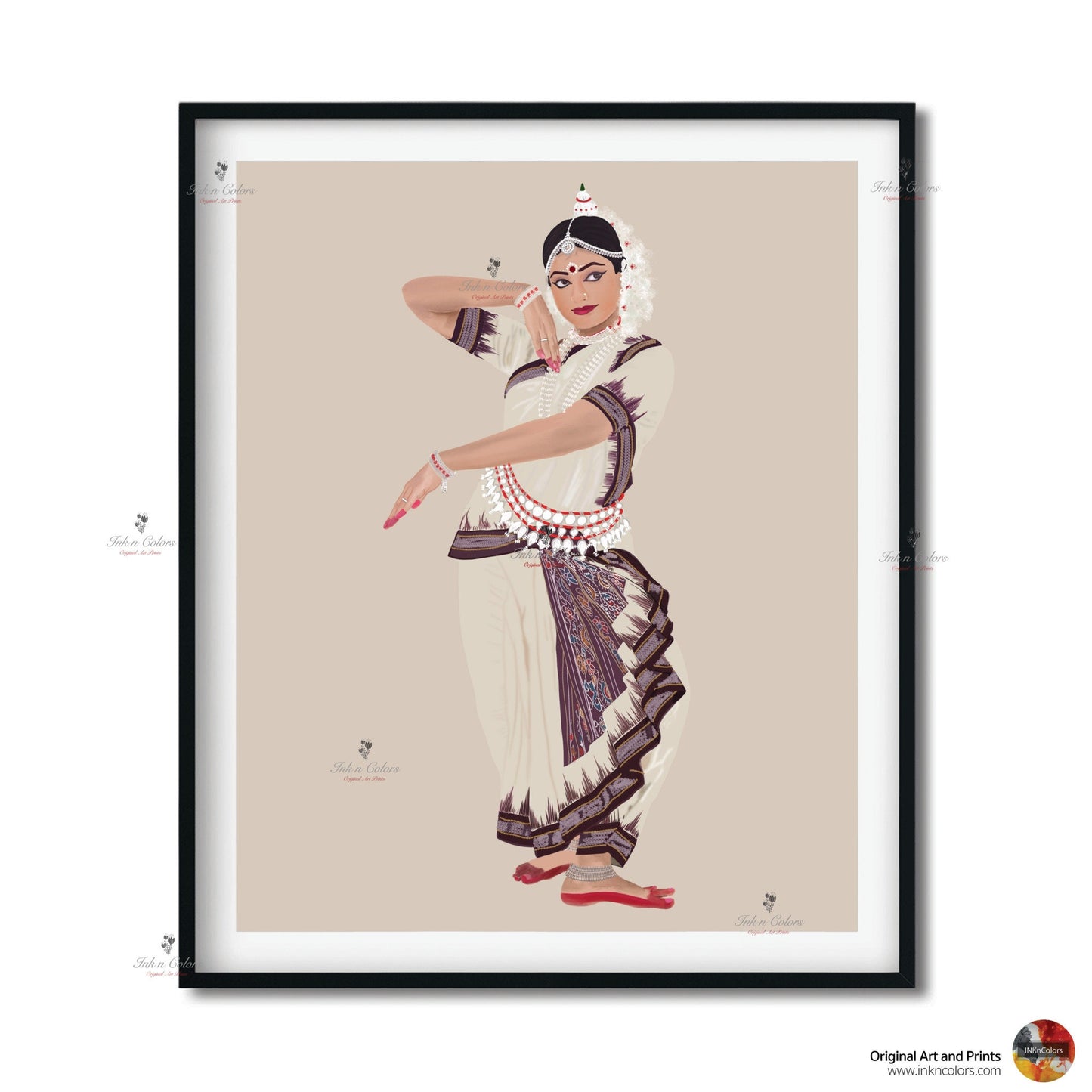 Indian Odissi Dancer wall art, Indian Dance art,Wall Decor,Desi Art Print,Drawing,costume,Saree,Digital Illustration,Classical dance, Odisha