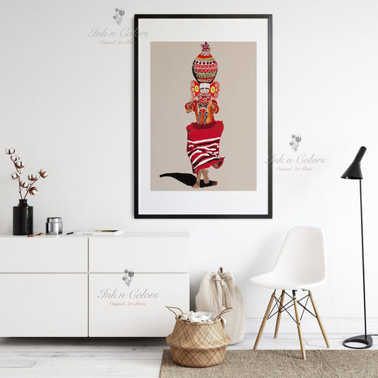 Kathakali painting 2, Indian Dance art,Wall Decor,Desi Art Print,Drawing,Retro Poster,Digital Illustration, Classical dance, Kerela
