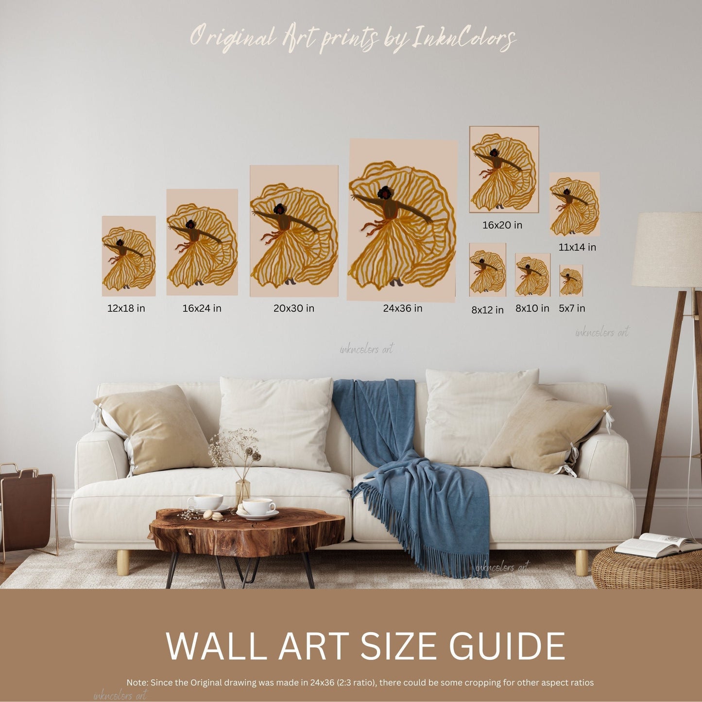 a living room with a white couch and a coffee table