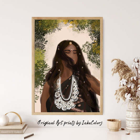 Woman enjoying the wind, Digital Painting, South Asian Bride Art, Brown Girl, Modern Indian Female Art,Desi Art,Indian home decor,Printable