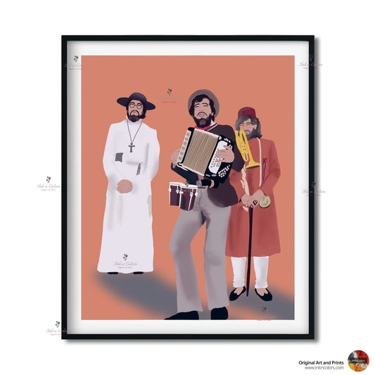 Bollywood Art,Amar Akbar Anthony,Movie Poster,Indian Films,Wall Decor,Desi Art Print,Drawing,Vintage film Poster,UNFRAMED Art Print