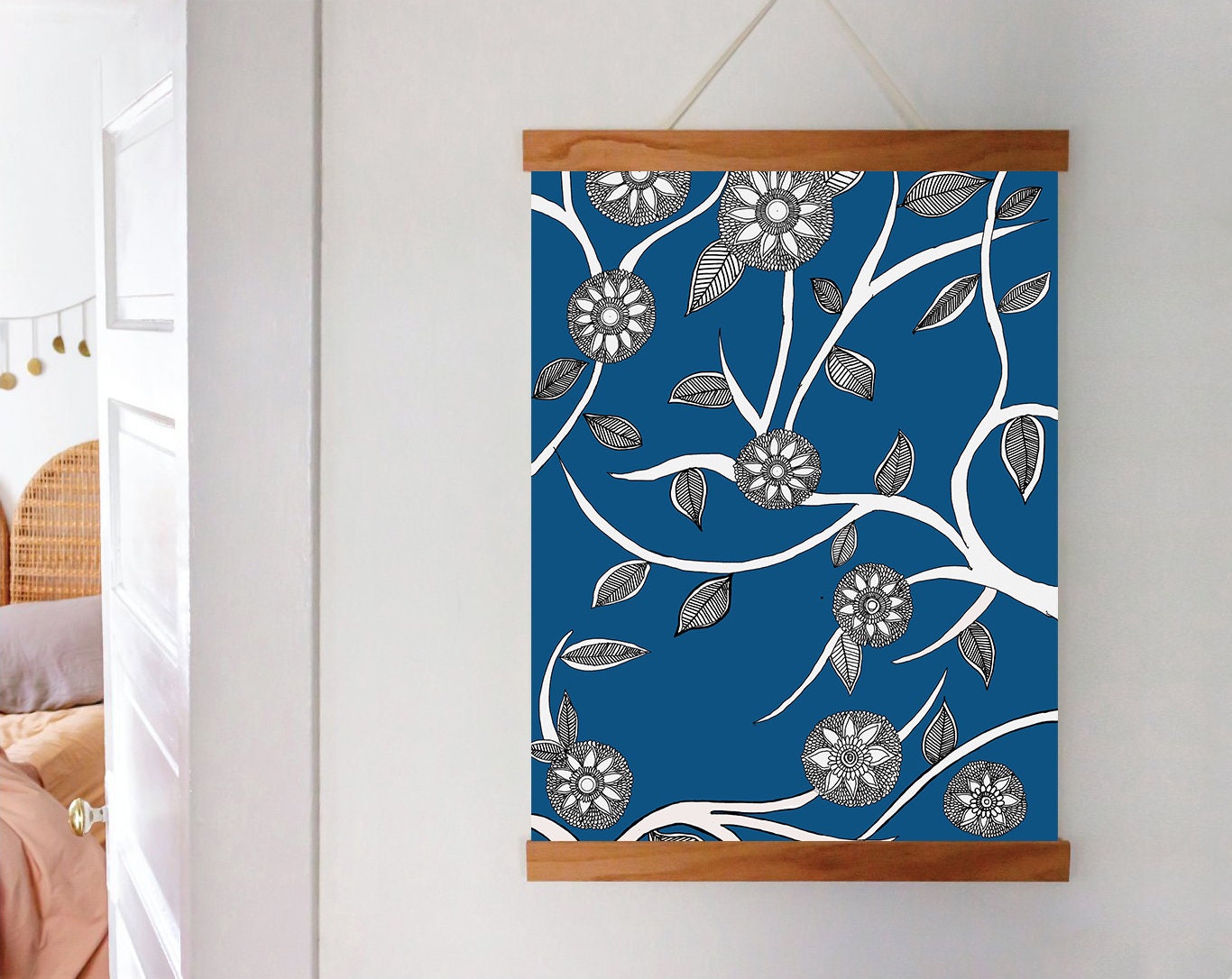 Blue Floral Folk Art | Indian Art | Mid Century Modern Home Decor |High Quality Wall Decor| Nature| Art Print  | Drawing | Contemporary