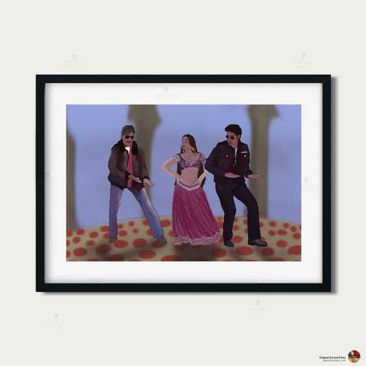 Bollywood Art,Bunty Aur Babli,Kajrare,Movie Poster,Indian Film,Wall Decor,Desi Art Print,Drawing,Vintage film Poster,UNFRAMED Art Print H