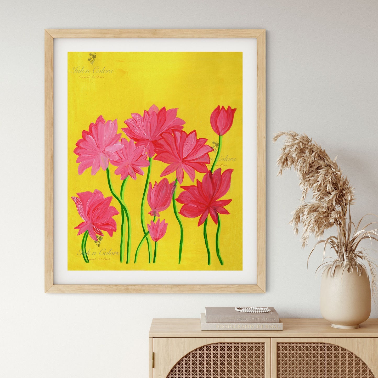Lotus flower wall art,Original Artwork in Gouache, India Poster,Printable art ,flower wall art,illustration,India Art work,Folk art painting