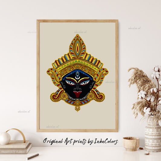 Hindu goddess Kali, Nazar battu, South Asian Art, Bengali art,Brown Girl, Modern Indian Female Art,Desi Art,Indian home decor,Printable art