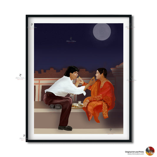 Bollywood Art,DDLJ,Movie Poster,Indian Films,Wall Decor,Desi ArtPrint,Drawing,Vintage film Poster,UNFRAMED Art Print Print #4