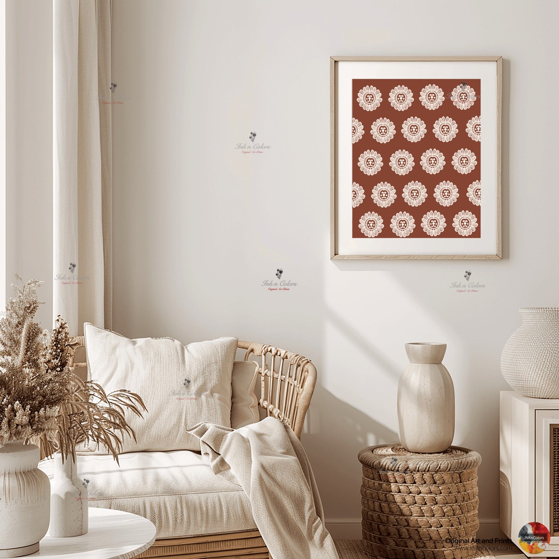 Floral wall art,Terracotta Artwork,Madhubani, India Poster,Printable art ,flower wall art,illustration,India Art work,Folk art painting