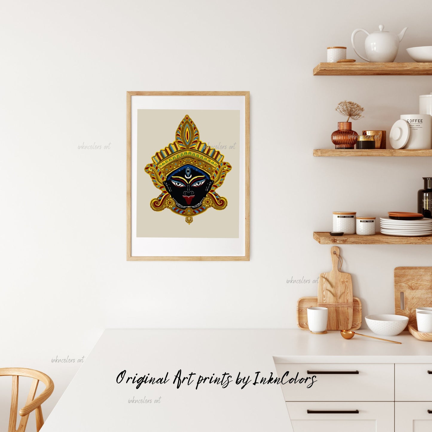 Hindu goddess Kali, Nazar battu, South Asian Art, Bengali art,Brown Girl, Modern Indian Female Art,Desi Art,Indian home decor,Printable art