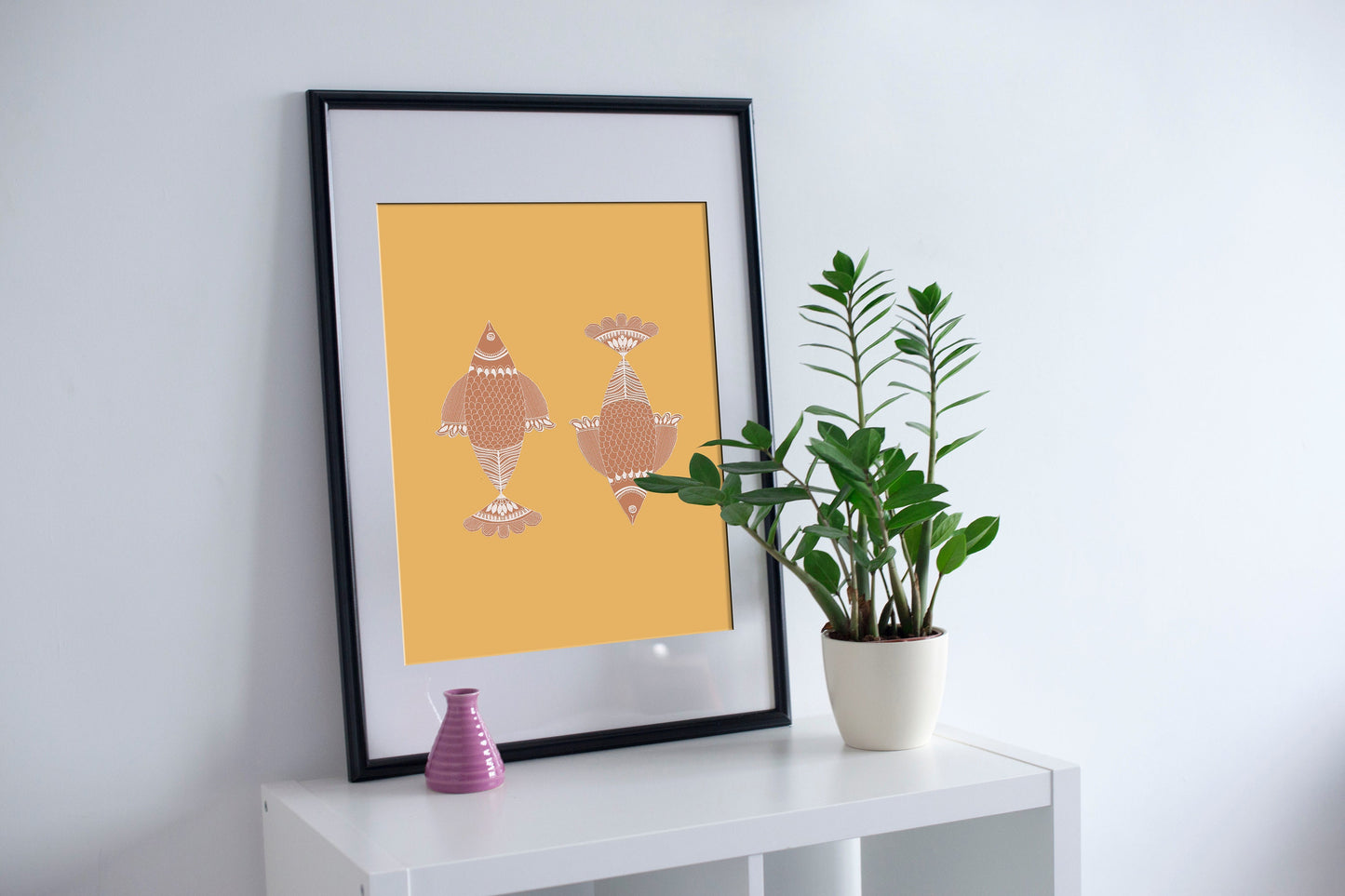 Indian Madhubani fish art | Terracotta | India traditional folk art |High Quality Wall Decor| Art Print | Instant | Drawing | minimalistic