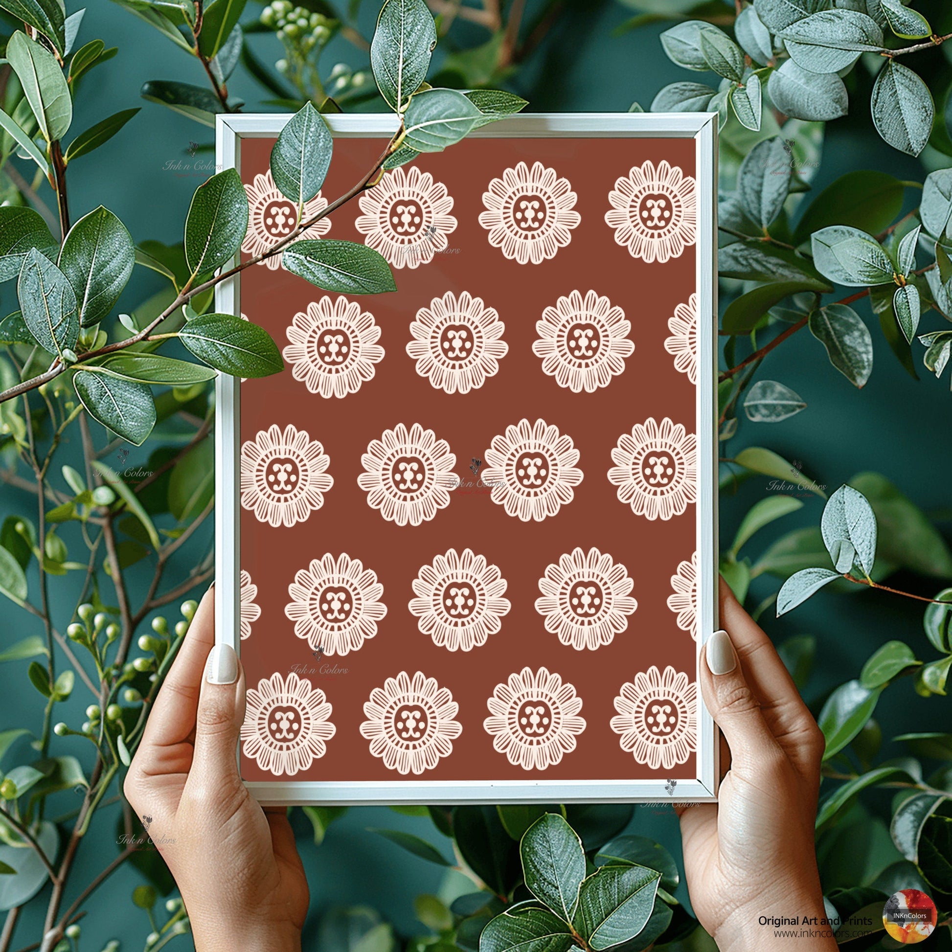 Floral wall art,Terracotta Artwork,Madhubani, India Poster,Printable art ,flower wall art,illustration,India Art work,Folk art painting