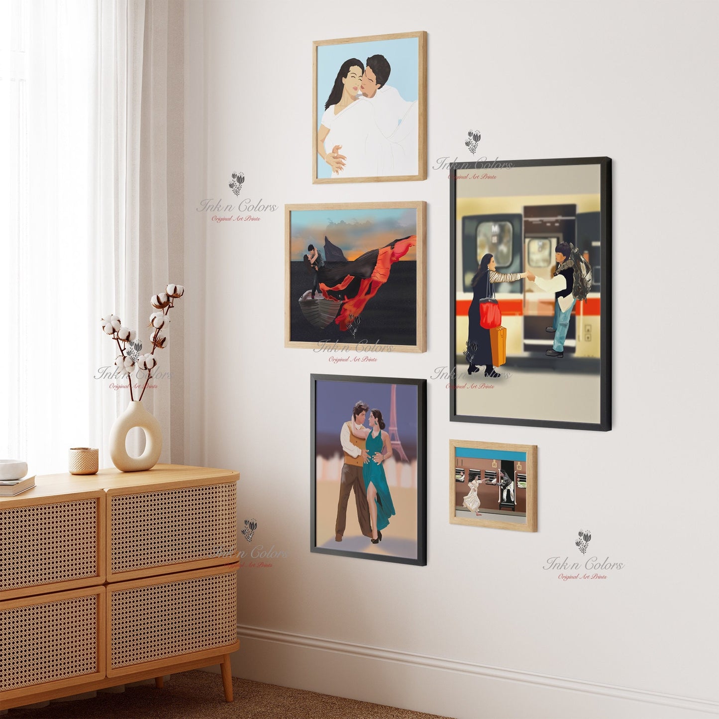 Bollywood Art,DDLJ 1,Movie Poster,Indian Films,Wall Decor,Desi Art Print,Drawing,Retro,Vintage film Poster,UNFRAMED Art Print