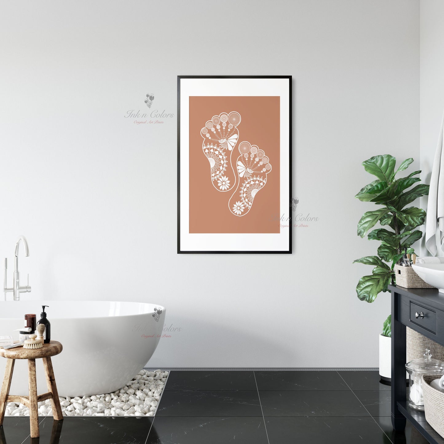 Goddess Laxmi Feet,  wall art,Terracotta Artwork,Madhubani, India Poster,Printable art,illustration,India Art work,Folk art painting