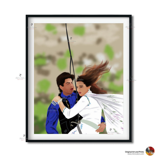 Bollywood Art,Veer Zaara,ShahRukh,Movie Poster,Indian Films,Wall Decor,Desi Art Print,Drawing,Vintage film Poster,UNFRAMED Art Print