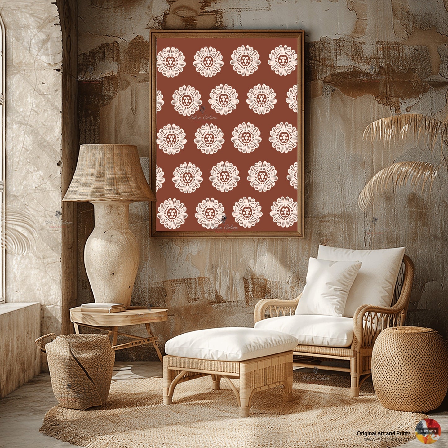 Floral wall art,Terracotta Artwork,Madhubani, India Poster,Printable art ,flower wall art,illustration,India Art work,Folk art painting