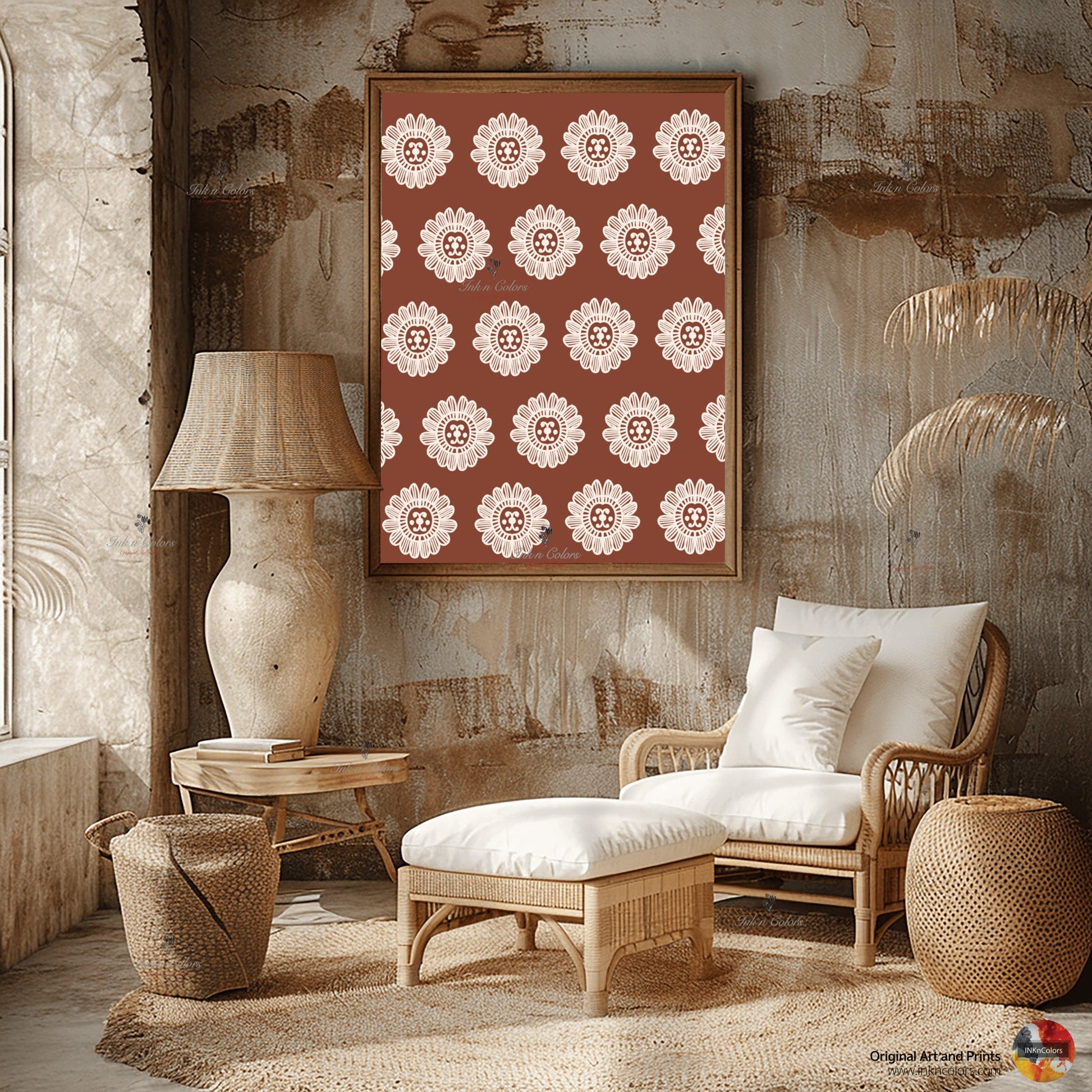 Floral wall art,Terracotta Artwork,Madhubani, India Poster,Printable art ,flower wall art,illustration,India Art work,Folk art painting