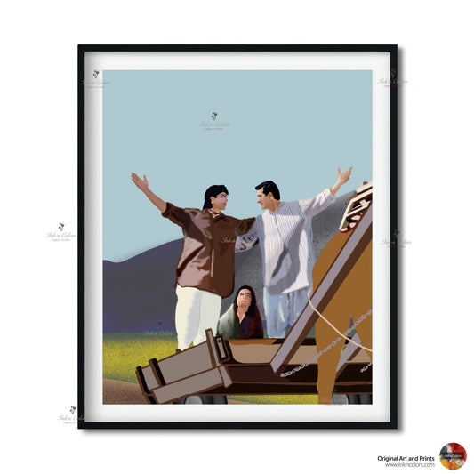 Bollywood Art,Karan Arjun,SRK,Salman,Movie Poster,Indian Films,Wall Decor,Desi Art Print,Drawing,Vintage film Poster,UNFRAMED Art Print