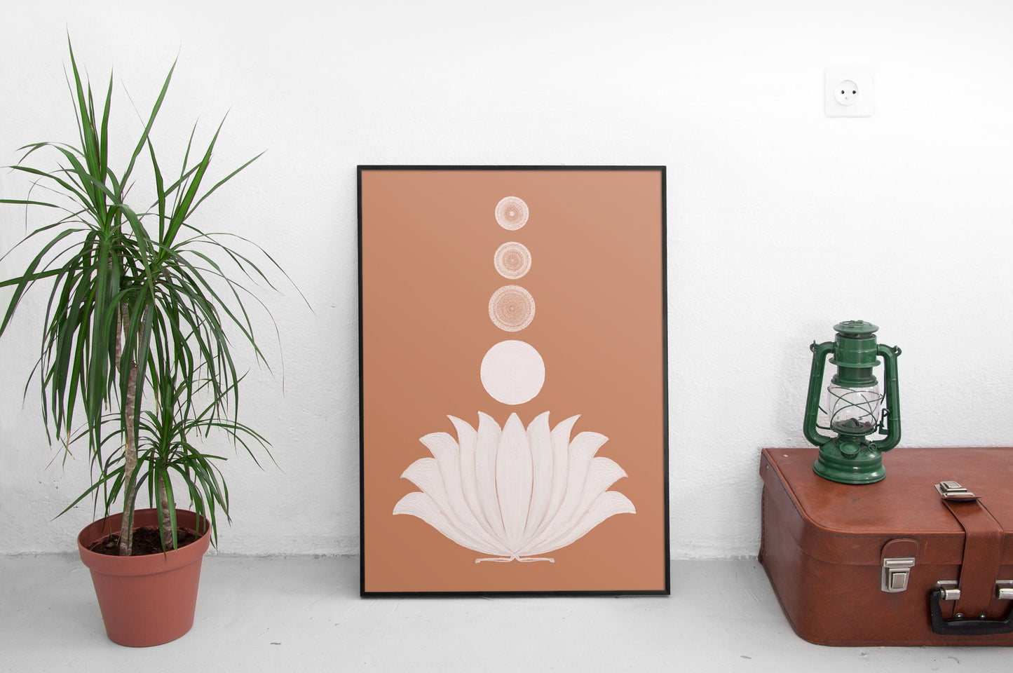 Lotus, Indian Folk Art, South asian art, Terracotta colors, Floral design, Instant print, Symbolic art, Housewarming gift, Wall art, Minimal