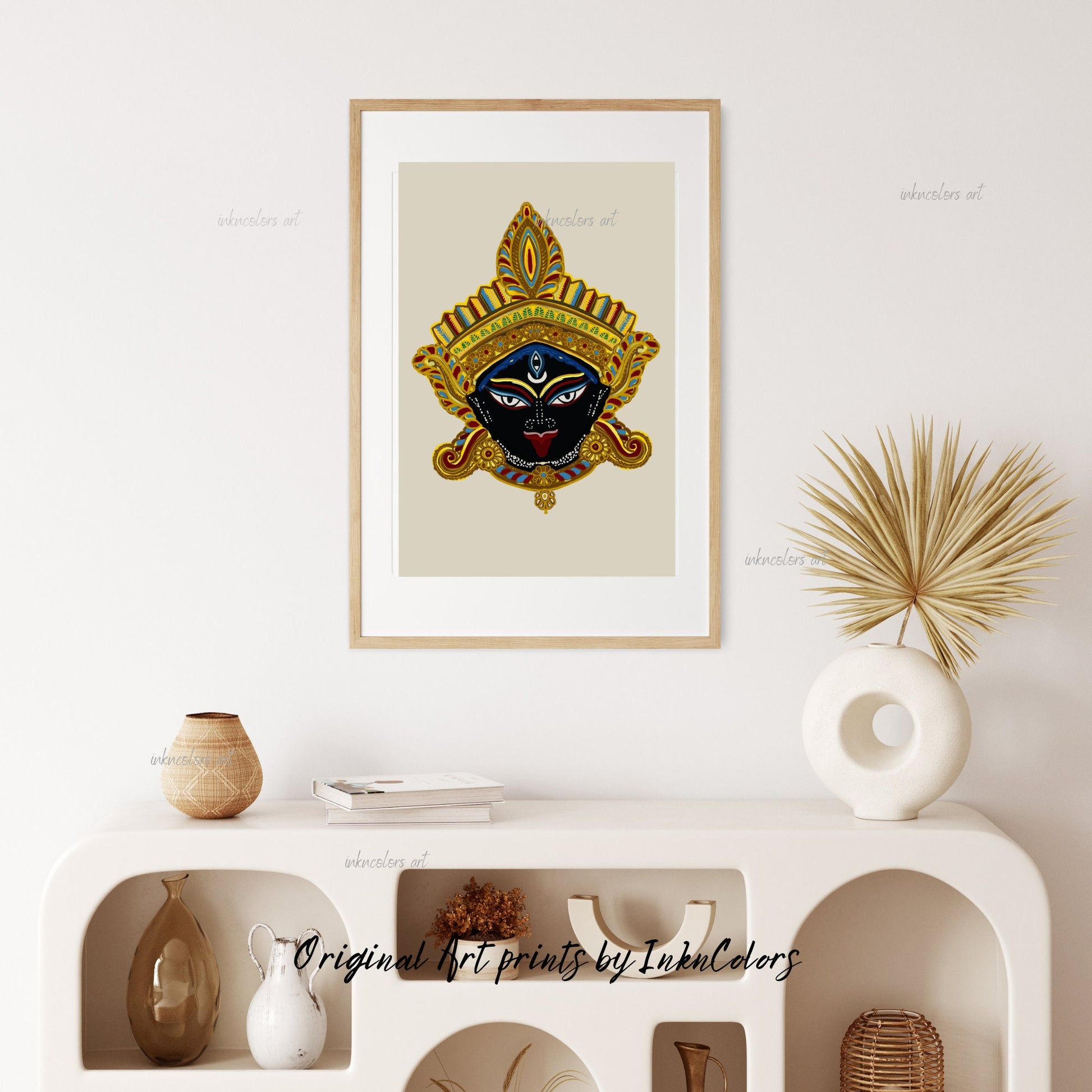 Hindu goddess Kali, Nazar battu, South Asian Art, Bengali art,Brown Girl, Modern Indian Female Art,Desi Art,Indian home decor,Printable art